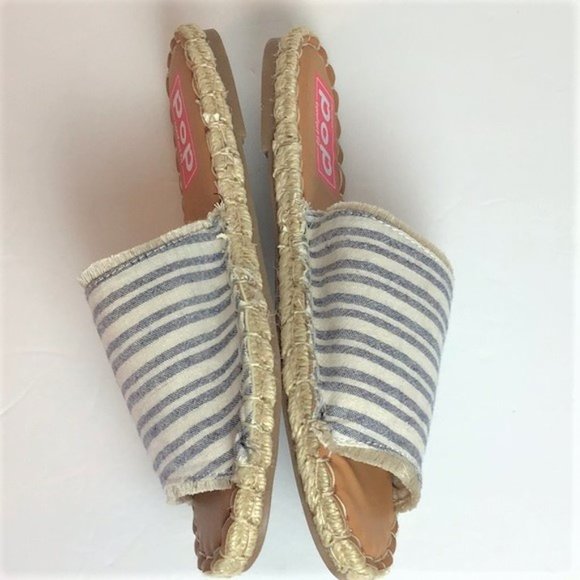 Navy and White Linen Slides Sz 6 1/2 - Picture 3 of 7